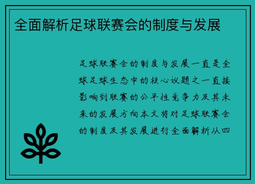 全面解析足球联赛会的制度与发展